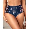 imageHolipick Women High Waisted Bikini Bottoms Tummy Control Swimsuit Bottoms Strappy Swim BottomNavy Floral