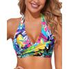 imageHolipick Women Halter Bikini Tops Push Up Bathing Suit Top V Neck Full Coverage Swimsuit Top OnlyTropical Floral