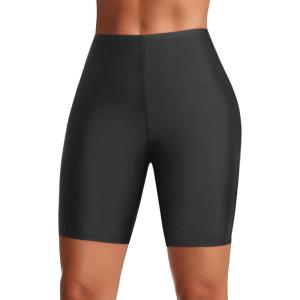 imageHolipick 7quot Swim Shorts Women High Waisted Bathing Suit Shorts Swimsuit Boy Short Long Swimwear BottomBlack