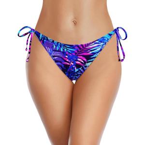 imageHolipick Bikini Bottoms for Women String Bathing Suit Bottom with Moderate Coverage Low Waist Swim BottomBlue Leaves