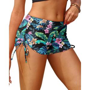 imageHolipick Women Swim Shorts Tummy Control Swim Bottoms Boyleg Swimsuits Shorts Bathing Suit Bikini BottomsTropic Leaves
