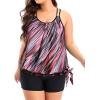 imageHolipick Women Plus Size Two Piece Tankini Swimsuit Tummy Control Bathing Suits Blouson Tankini Top with Boy ShortsBlack Pink Stripe