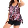 imageHolipick Women Plus Size Two Piece Tankini Swimsuit Tummy Control Bathing Suits Blouson Tankini Top with Boy ShortsBlack Pink Stripe