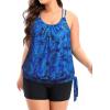imageHolipick Women Plus Size Two Piece Tankini Swimsuit Tummy Control Bathing Suits Blouson Tankini Top with Boy ShortsBlue Paisley