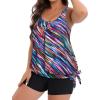 imageHolipick Women Plus Size Two Piece Tankini Swimsuit Tummy Control Bathing Suits Blouson Tankini Top with Boy ShortsColor Oblique Stripe Wide Straps
