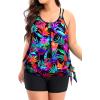 imageHolipick Women Plus Size Two Piece Tankini Swimsuit Tummy Control Bathing Suits Blouson Tankini Top with Boy ShortsColorful Leaves