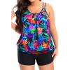 imageHolipick Women Plus Size Two Piece Tankini Swimsuit Tummy Control Bathing Suits Blouson Tankini Top with Boy ShortsColorful Leaves
