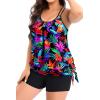 imageHolipick Women Plus Size Two Piece Tankini Swimsuit Tummy Control Bathing Suits Blouson Tankini Top with Boy ShortsColorful Leaves