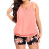 imageHolipick Women Plus Size Two Piece Tankini Swimsuit Tummy Control Bathing Suits Blouson Tankini Top with Boy ShortsCoral Pink Floral