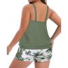 imageHolipick Women Plus Size Two Piece Tankini Swimsuit Tummy Control Bathing Suits Blouson Tankini Top with Boy ShortsGreen Palm Tree Wide Straps