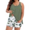 imageHolipick Women Plus Size Two Piece Tankini Swimsuit Tummy Control Bathing Suits Blouson Tankini Top with Boy ShortsGreen Palm Tree Wide Straps