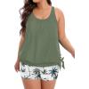 imageHolipick Women Plus Size Two Piece Tankini Swimsuit Tummy Control Bathing Suits Blouson Tankini Top with Boy ShortsGreen Palm Tree Wide Straps