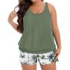 imageHolipick Women Plus Size Two Piece Tankini Swimsuit Tummy Control Bathing Suits Blouson Tankini Top with Boy ShortsGreen Palm Tree Wide Straps