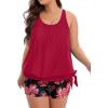 imageHolipick Women Plus Size Two Piece Tankini Swimsuit Tummy Control Bathing Suits Blouson Tankini Top with Boy ShortsRed Floral Wide Straps