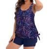 imageHolipick Women Plus Size Two Piece Tankini Swimsuit Tummy Control Bathing Suits Blouson Tankini Top with Boy ShortsStarry Sky Wide Straps