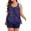 imageHolipick Women Plus Size Two Piece Tankini Swimsuit Tummy Control Bathing Suits Blouson Tankini Top with Boy ShortsStarry Sky Wide Straps