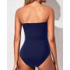 imageHolipick Women Strapless One Piece Swimsuits Tummy Control Bandeau Bathing Suits Retro Slimming SwimwearNavy Blue Stripe