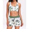 imageHolipick Long Sleeve Swimsuits for Women  3 Piece Rash Guard with Shorts Zipper SPF Swim Shirt with Built in BraGreen Palm Tree