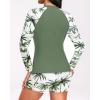 imageHolipick Long Sleeve Swimsuits for Women  3 Piece Rash Guard with Shorts Zipper SPF Swim Shirt with Built in BraGreen Palm Tree
