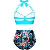 imageHolipick Women High Waisted Bikini Set Two Piece Swimsuit Tummy Control Bathing Suit Vintage Halter SwimwearBlue With Floral