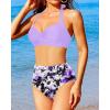 imageHolipick Women High Waisted Bikini Set Two Piece Swimsuit Tummy Control Bathing Suit Vintage Halter SwimwearPurple and Floral