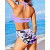 imageHolipick Women High Waisted Bikini Set Two Piece Swimsuit Tummy Control Bathing Suit Vintage Halter SwimwearPurple and Floral