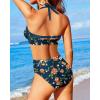 imageHolipick Women High Waisted Bikini Set Two Piece Swimsuit Tummy Control Bathing Suit Vintage Halter SwimwearTeal and Floral