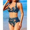 imageHolipick Women High Waisted Bikini Set Two Piece Swimsuit Tummy Control Bathing Suit Vintage Halter SwimwearTeal and Floral