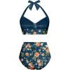 imageHolipick Women High Waisted Bikini Set Two Piece Swimsuit Tummy Control Bathing Suit Vintage Halter SwimwearTeal and Floral