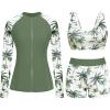 imageHolipick Long Sleeve Swimsuits for Women  3 Piece Rash Guard with Shorts Zipper SPF Swim Shirt with Built in BraGreen Palm Tree