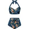 imageHolipick Women High Waisted Bikini Set Two Piece Swimsuit Tummy Control Bathing Suit Vintage Halter SwimwearTeal and Floral