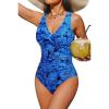 imageHolipick Women Tummy Control One Piece Swimsuit  Push Up Bathing Suit Full Coverage Slimming SwimwearBlue Paisley