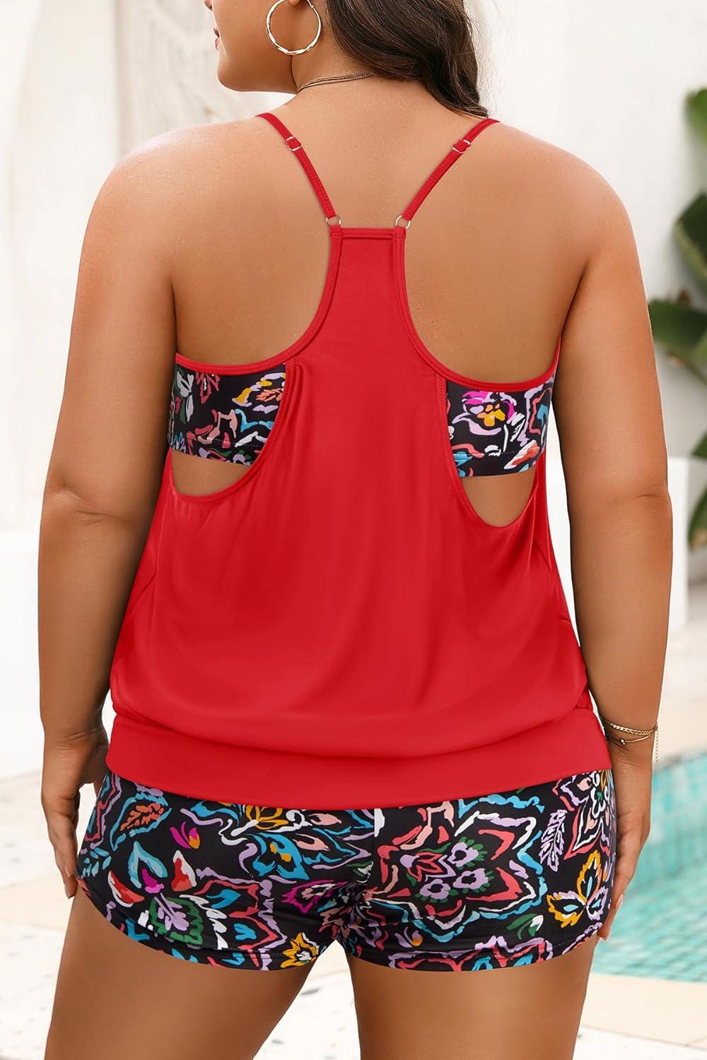 imageHolipick Plus Size Tankini Swimsuit for Women Two Piece Tummy Control Bathing Suit Blouson Tankini Top with ShortsColorful Paisley