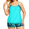 imageHolipick Plus Size Tankini Swimsuit for Women Two Piece Tummy Control Bathing Suit Blouson Tankini Top with ShortsAqua and Leaves