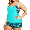 imageHolipick Plus Size Tankini Swimsuit for Women Two Piece Tummy Control Bathing Suit Blouson Tankini Top with ShortsAqua and Leaves