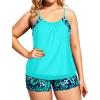 imageHolipick Plus Size Tankini Swimsuit for Women Two Piece Tummy Control Bathing Suit Blouson Tankini Top with ShortsAqua and Leaves