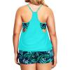 imageHolipick Plus Size Tankini Swimsuit for Women Two Piece Tummy Control Bathing Suit Blouson Tankini Top with ShortsAqua and Leaves