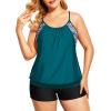 imageHolipick Plus Size Tankini Swimsuit for Women Two Piece Tummy Control Bathing Suit Blouson Tankini Top with ShortsGreen