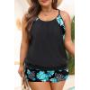 imageHolipick Plus Size Tankini Swimsuit for Women Two Piece Tummy Control Bathing Suit Blouson Tankini Top with ShortsGreen Floral