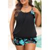 imageHolipick Plus Size Tankini Swimsuit for Women Two Piece Tummy Control Bathing Suit Blouson Tankini Top with ShortsGreen Floral