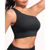 imageHolipick Women One Shoulder Bikini Tops Only Bathing Suit Top Sports Bra Swim Tops Longline Crop Top for Teen GirlsBlack