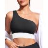 imageHolipick Women One Shoulder Bikini Tops Only Bathing Suit Top Sports Bra Swim Tops Longline Crop Top for Teen GirlsBlack White