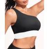 imageHolipick Women One Shoulder Bikini Tops Only Bathing Suit Top Sports Bra Swim Tops Longline Crop Top for Teen GirlsBlack White