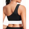imageHolipick Women One Shoulder Bikini Tops Only Bathing Suit Top Sports Bra Swim Tops Longline Crop Top for Teen GirlsBlack White