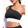 imageHolipick Women One Shoulder Bikini Tops Only Bathing Suit Top Sports Bra Swim Tops Longline Crop Top for Teen GirlsBlack White