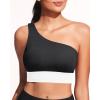 imageHolipick Women One Shoulder Bikini Tops Only Bathing Suit Top Sports Bra Swim Tops Longline Crop Top for Teen GirlsBlack White