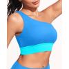 imageHolipick Women One Shoulder Bikini Tops Only Bathing Suit Top Sports Bra Swim Tops Longline Crop Top for Teen GirlsBlue Green