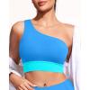 imageHolipick Women One Shoulder Bikini Tops Only Bathing Suit Top Sports Bra Swim Tops Longline Crop Top for Teen GirlsBlue Green