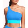 imageHolipick Women One Shoulder Bikini Tops Only Bathing Suit Top Sports Bra Swim Tops Longline Crop Top for Teen GirlsBlue Green