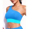 imageHolipick Women One Shoulder Bikini Tops Only Bathing Suit Top Sports Bra Swim Tops Longline Crop Top for Teen GirlsBlue Green